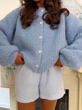 Sofie the label baby blue Cozy Plush Knit Button-Front Cardigan - Light Blue
